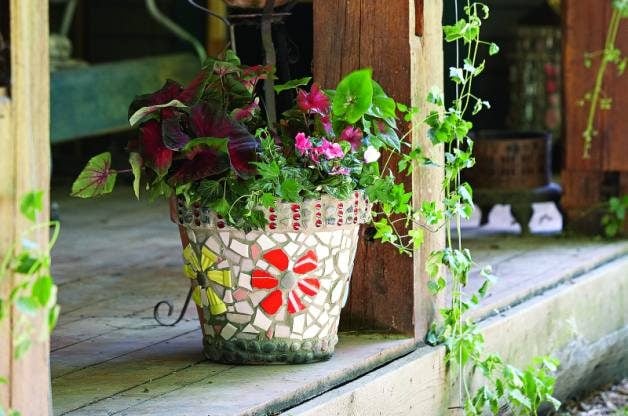 How To Decorate Flower Pots With Mosaic Tiles Birds And Blooms