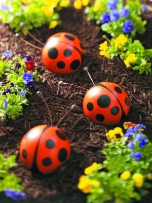 Bowling Ball Garden Art Ladybugs