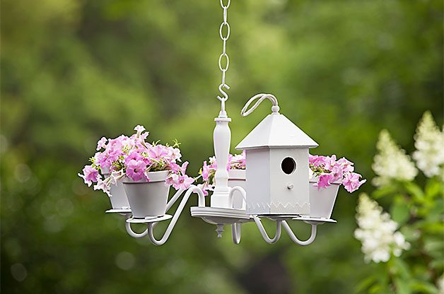 DIY birdhouse and planter from an old chandelier - homemade gifts