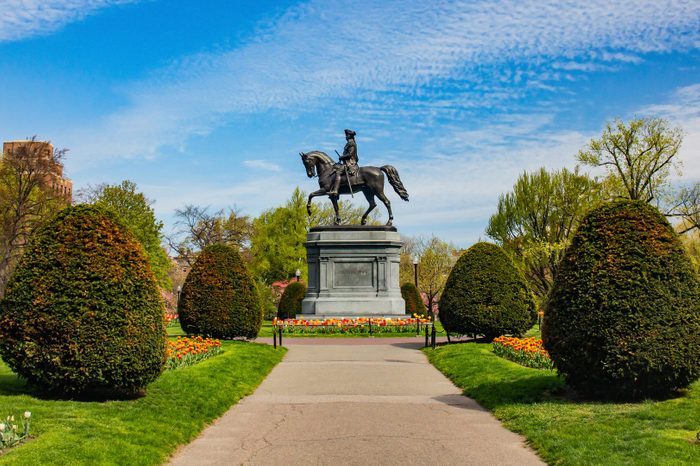 George Washington Statue in Boston public park in summer.