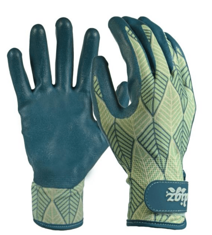 Teal and green gloves offer extra comfort when gardening.
