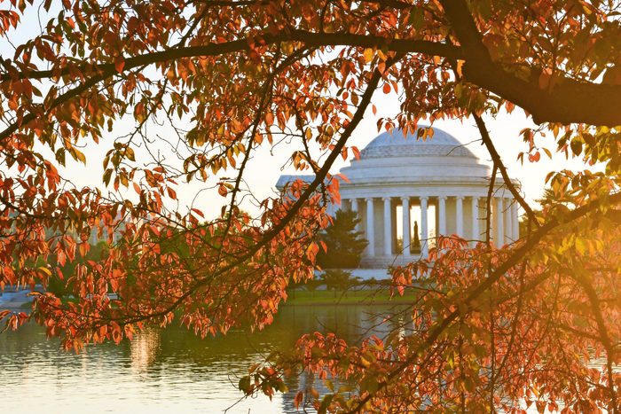 A fall view across the Tidal Basin to the Thomas Jefferson Memorial in Washington D.C.