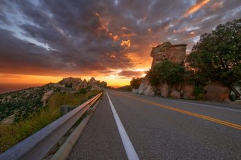 Colorful sunset sky over the Catalina Highway on Mt. Lemmon near Tucson, Arizona.
