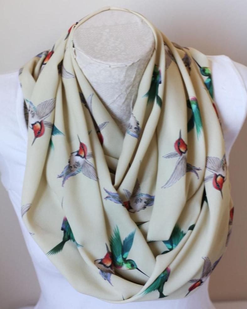 Personalised Lightweight Ladies Wrap Handmade Print Scarves Christmas Present Scarves for Women Birds Scarf Womens Hummingbird Scarves