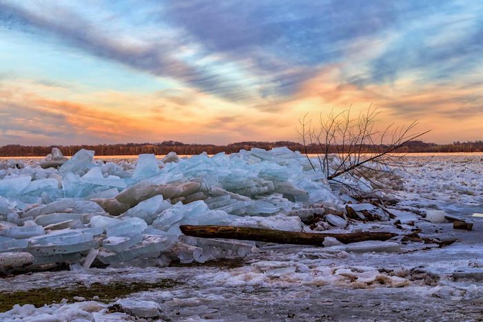 Ice jams on the shoreline of the Susquehana River in Pennsylvania.