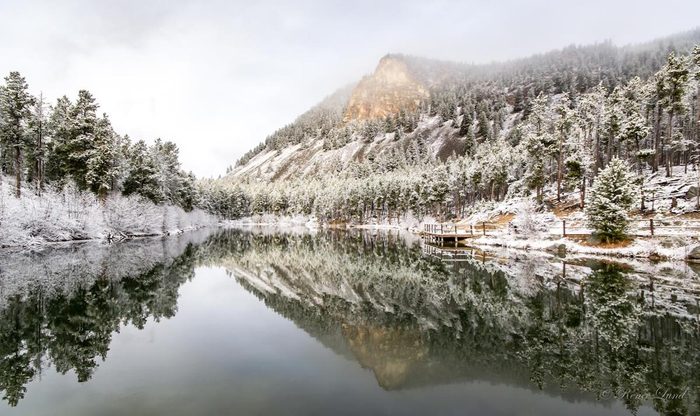 A beautiful winter scene of Wild Bill Lake in Montana.