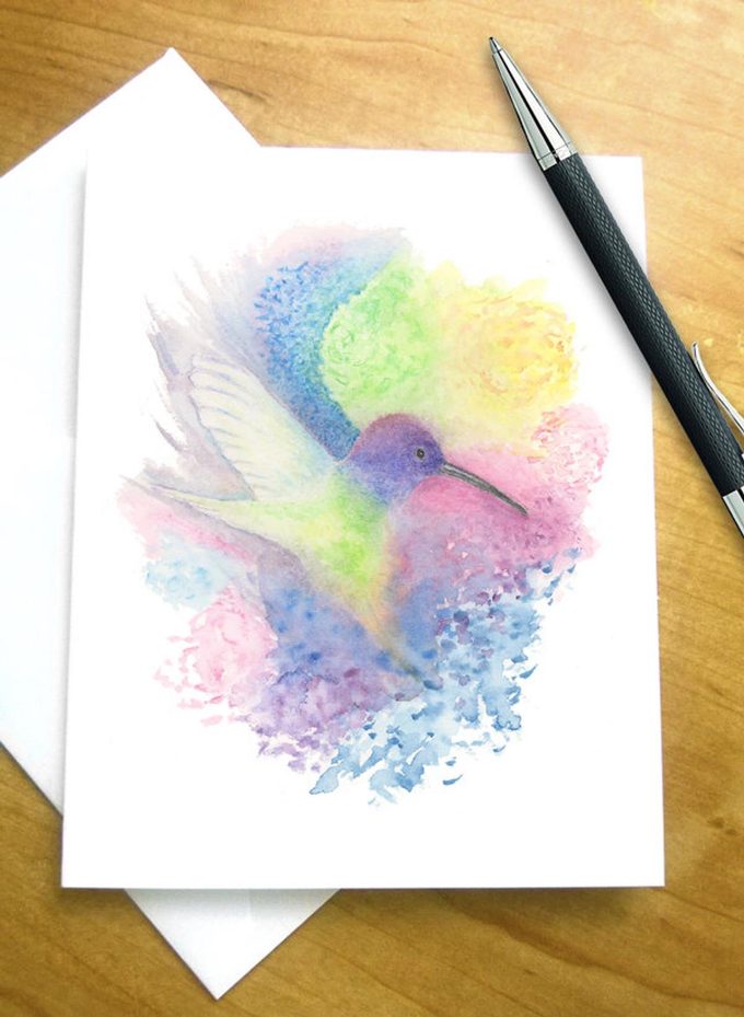 watercolor hummingbird card
