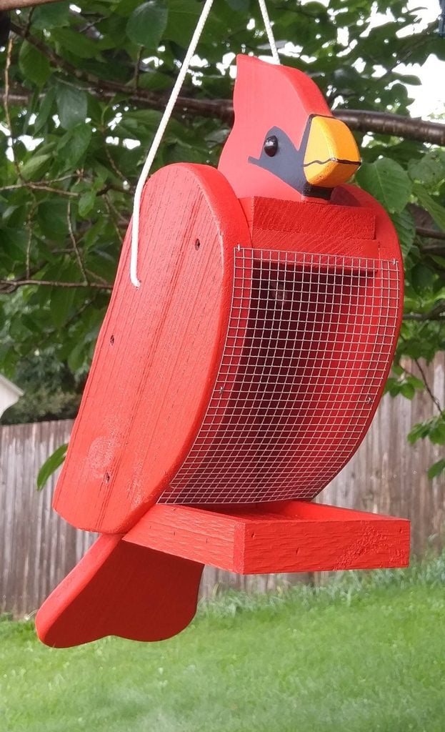 cardinal shaped bird feeder