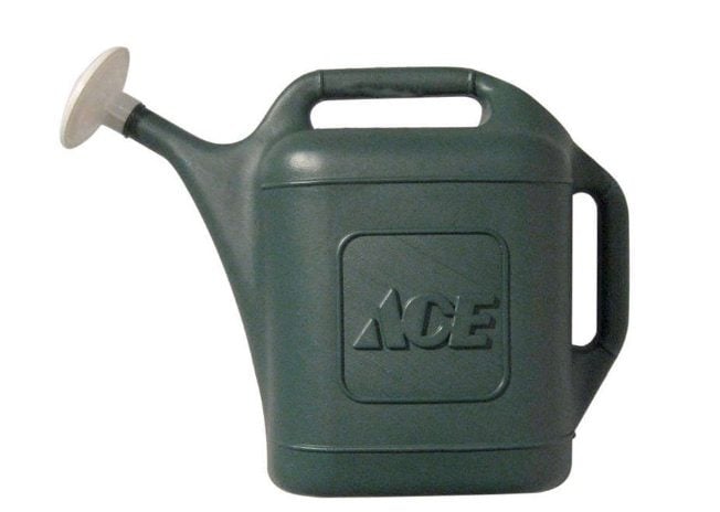 A large square watering can with the ACE Hardware logo on the side.