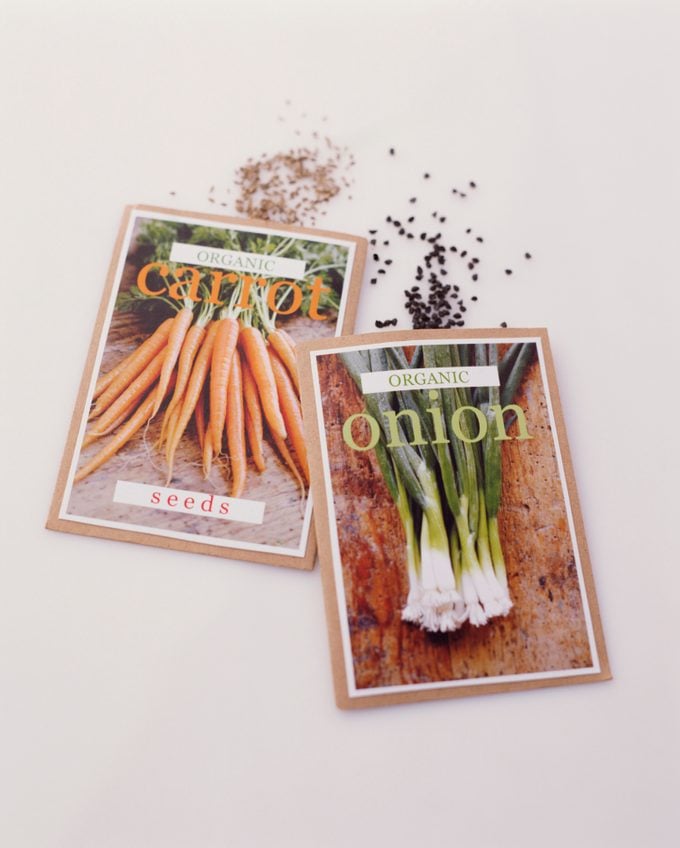 Onion and carrot seed packets, free plants